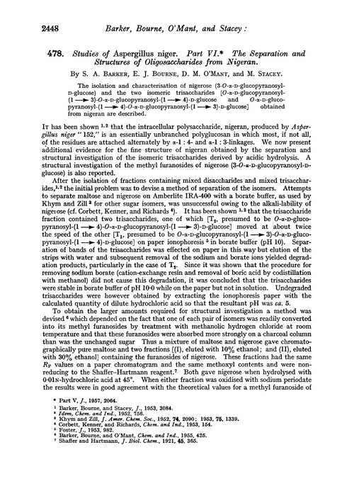 478. Studies of Aspergillus niger. Part VI. The separation and structures of oligosaccharides from nigeran