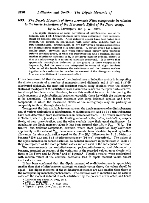 483. The dipole moments of some aromatic nitro-compounds in relation to the steric inhibition of the mesomeric effect of the nitro-group