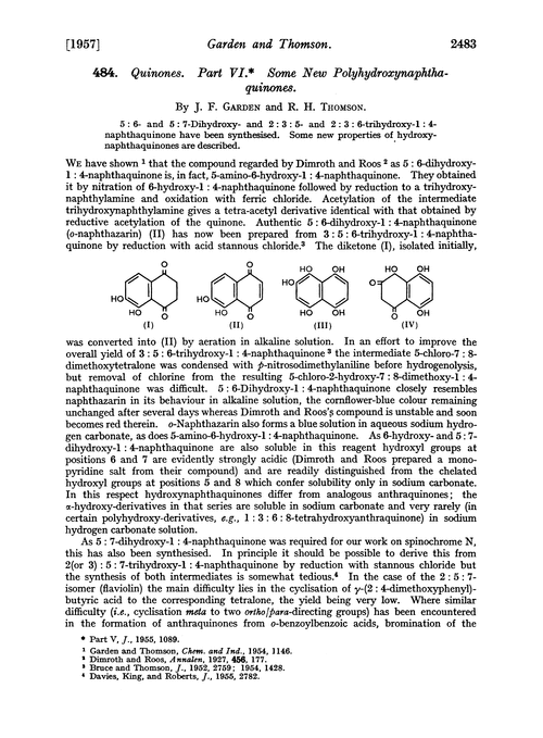 484. Quinones. Part VI. Some new polyhydroxynaphthaquinones