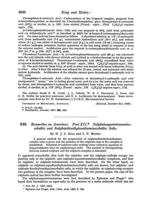 510. Researches on ammines. Part XII. Sulphatoaquotetramminocobaltic and sulphatobisethylenediaminecobaltic salts