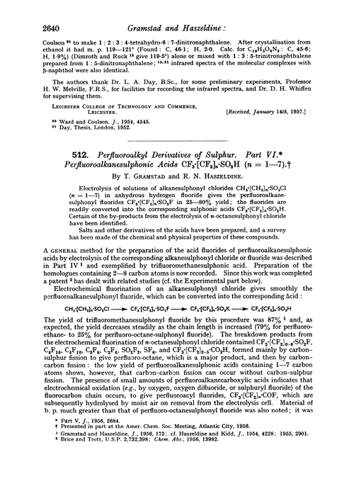512. Perfluoroalkyl derivatives of sulphur. Part VI. Perfluoroalkanesulphonic acids CF3·[CF2]·SO3H (n= 1—7)