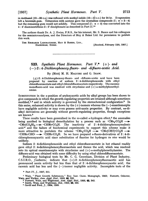 523. Synthetic plant hormones. Part V. (+)- and (–)-2 : 4-Dichlorophenoxy-fluoro- and -difluoro-acetic acid