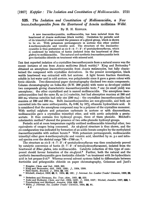 525. The isolation and constitution of mollisacacidin, a new leucoanthocyanidin from the heartwood of Acacia mollisima willd