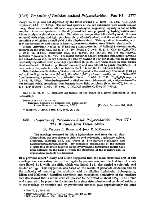 535. Properties of periodate-oxidised polysaccharides. Part VI. The mucilage from Dilsea edulis