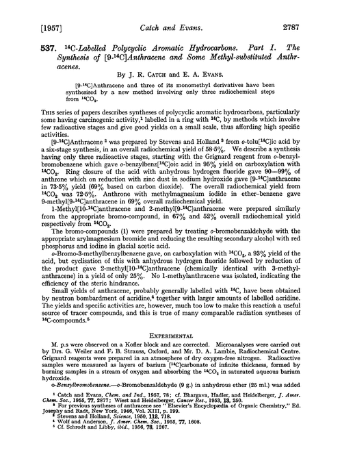 537. 14C-labelled polycyclic aromatic hydrocarbons. Part I. The synthesis of [9-14C]anthracene and some methyl-substituted anthracenes
