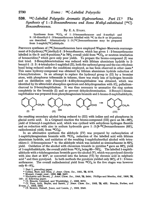 538. 14C-labelled polycyclic aromatic hydrocarbons. Part II. The synthesis of 1 : 2-benzanthracene and some methyl-substituted [14C]-benzanthracenes