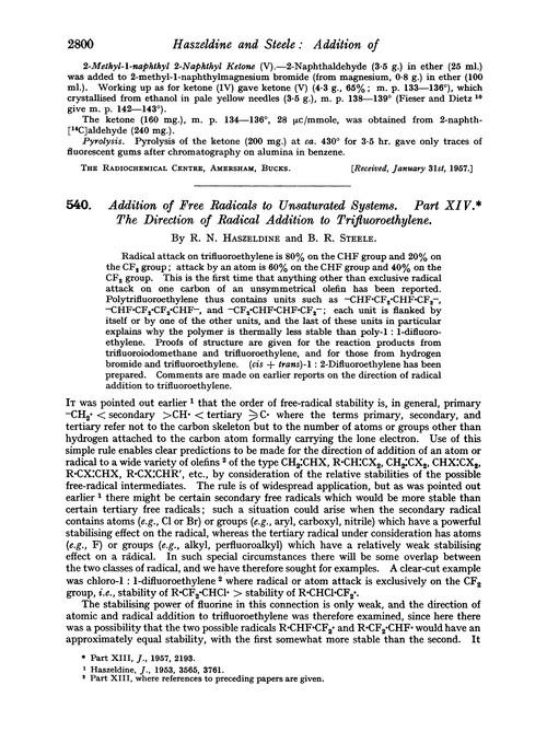 540. Addition of free radicals to unsaturated systems. Part XIV. The direction of radical addition to trifluoroethylene