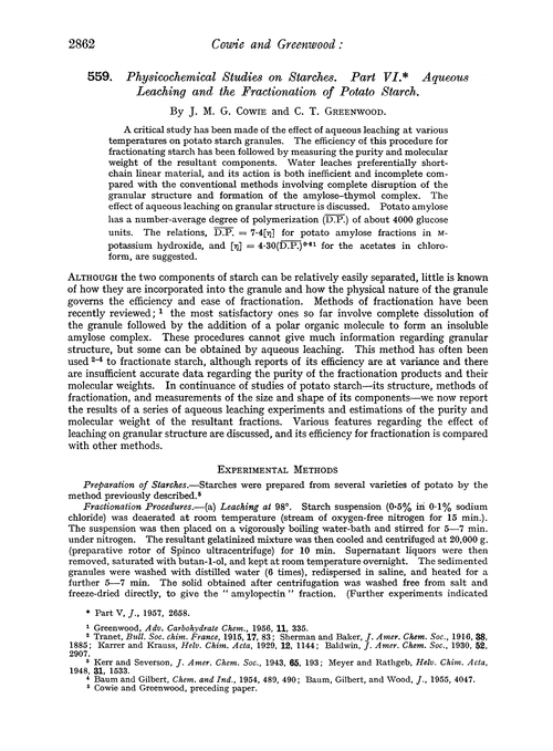 559. Physicochemical studies on starches. Part VI. Aqueous leaching and the fractionation of potato starch