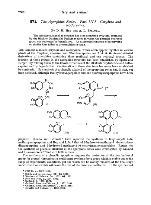 571. The aporphine series. Part III. Corydine and isocorydine
