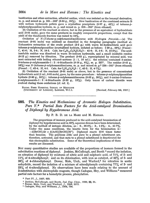 585. The kinetics and mechanisms of aromatic halogen substitution. Part V. Partial rate factors for the acid-catalysed bromination of diphenyl by hypobromous acid