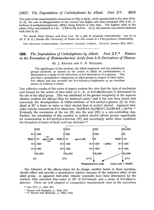 588. The degradation of carbohydrates by alkali. Part XV. Factors in the formation of metasaccharinic acids from 3-O-derivatives of glucose