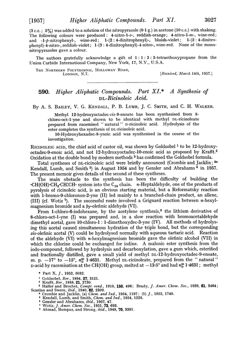 590. Higher aliphatic compounds. Part XI. A synthesis of DL-ricinoleic acid