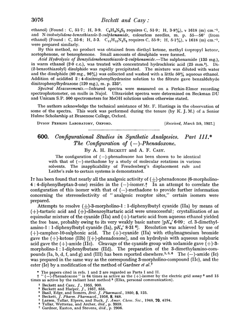 600. Configurational studies in synthetic analgesics. Part III. The configuration of (–)-phenadoxone