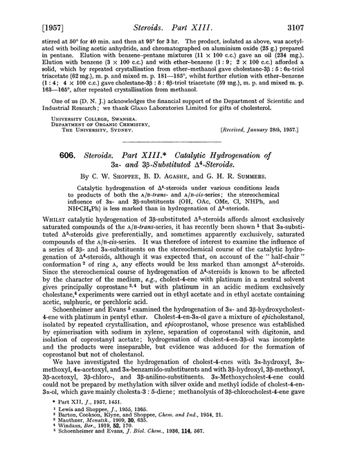 606. Steroids. Part XIII. Catalytic hydrogenation of 3α- and 3β-substituted Δ4-steroids