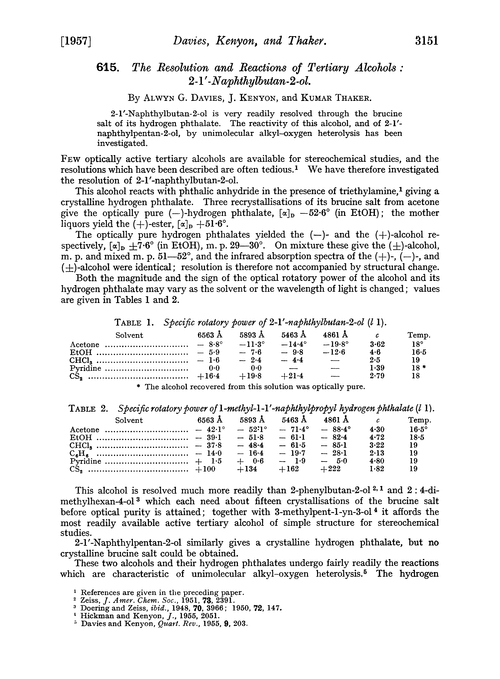 615. The resolution and reactions of tertiary alcohols: 2-1′-naphthylbutan-2-ol