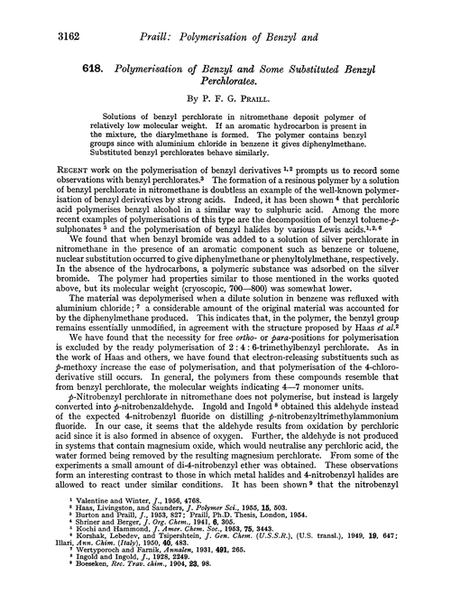 618. Polymerisation of benzyl and some substituted benzyl perchlorates