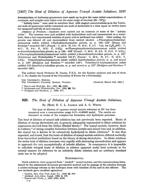 625. The heat of dilution of aqueous uranyl acetate solutions
