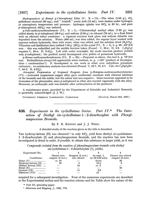 636. Experiments in the cyclobutane series. Part IV. The interaction of diethyl cis-cyclobutane-1 : 2-dicarboxylate with phenylmagnesium bromide