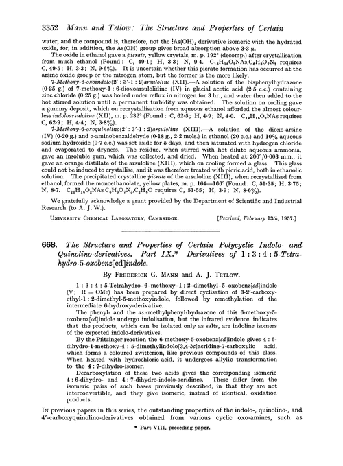 668. The structure and properties of certain polycyclic indolo- and quinolino-derivatives. Part IX. Derivatives of 1 : 3 : 4 : 5-tetrahydro-5-oxobenz[cd]indole