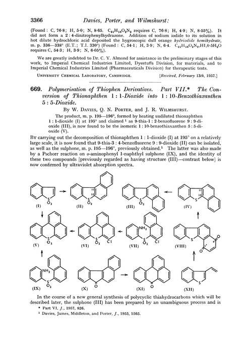 669. Polymerisation of thiophen derivatives. Part VII. The conversion of thionaphthen 1 : 1-dioxide into 1 : 10-benzothiaxanthen 5 : 5-dioxide