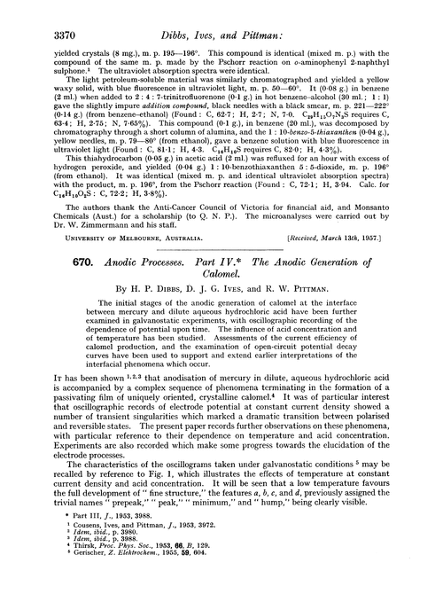 670. Anodic processes. Part IV. The anodic generation of calomel