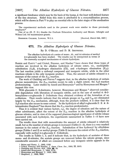 671. The alkaline hydrolysis of glucose nitrates