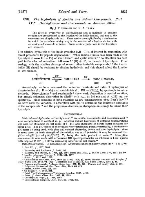 698. The hydrolysis of amides and related compounds. Part IV. Diacetylamine and succinimide in aqueous alkali