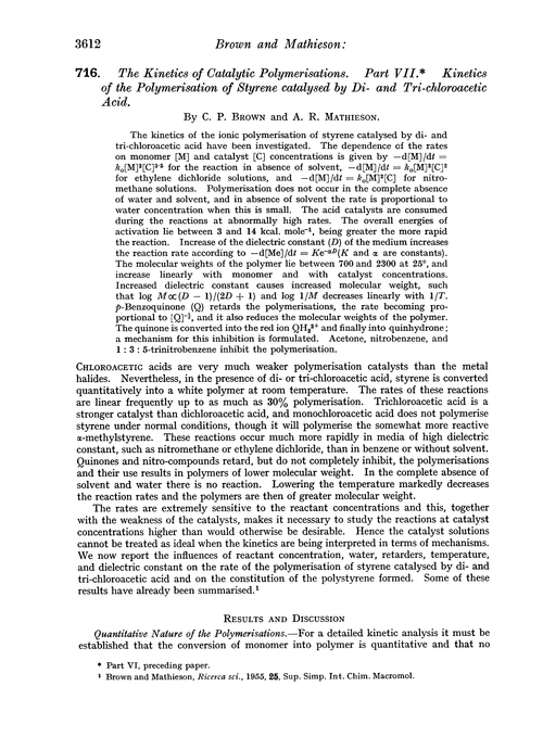 716. The kinetics of catalytic polymerisations. Part VII. Kinetics of the polymerisation of styrene catalysed by di- and tri-chloroacetic acid