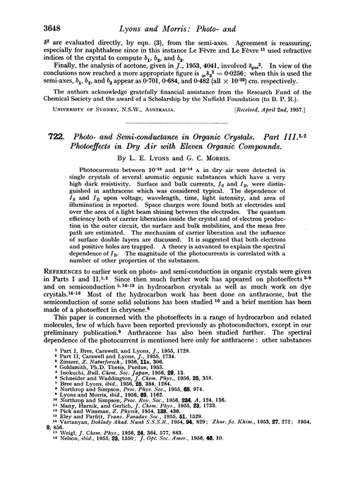 722. Photo- and semi-conductance in organic crystals. Part III. Photoeffects in dry air with eleven organic compounds