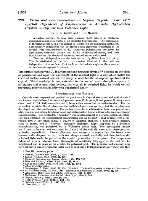 723. Photo- and semi-conductance in organic crystals. Part IV. Spectral dependence of photocurrents in aromatic hydrocarbon crystals in dry air with polarized light