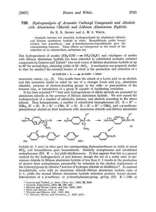 739. Hydrogenolysis of aromatic carbonyl compounds and alcohols with aluminium chloride and lithium aluminium hydride
