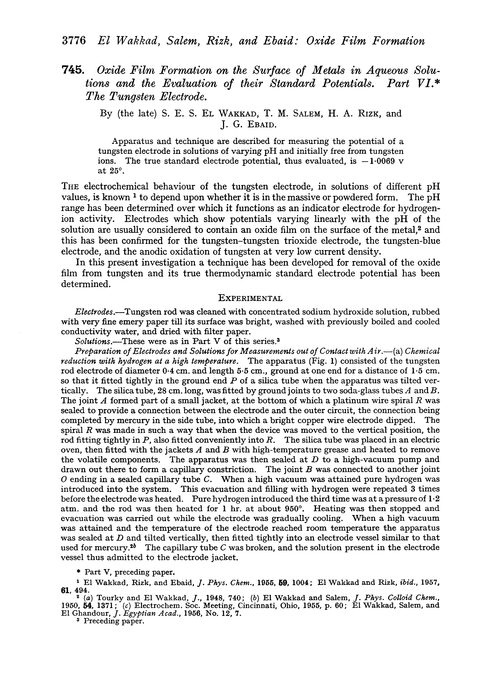 745. Oxide film formation on the surface of metals in aqueous solutions and the evaluation of their standard potentials. Part VI. The tungsten electrode