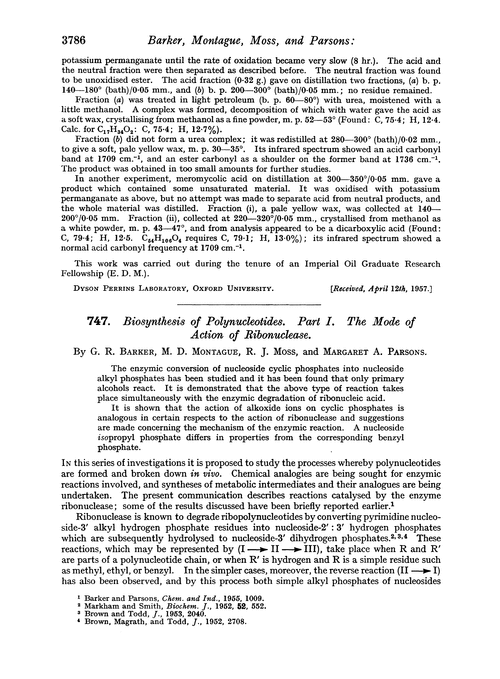 747. Biosynthesis of polynucleotides. Part I. The mode of action of ribonuclease