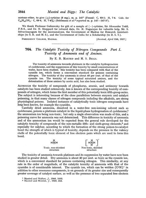 764. The catalytic toxicity of nitrogen compounds. Part I. Toxicity of ammonia and of amines