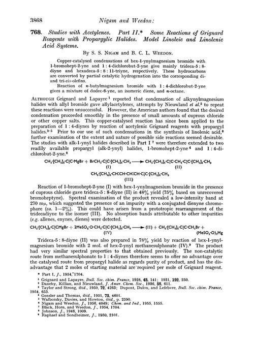 768. Studies with acetylenes. Part II. Some reactions of Grignard reagents with propargylic halides. Model linoleic and linolenic acid systems