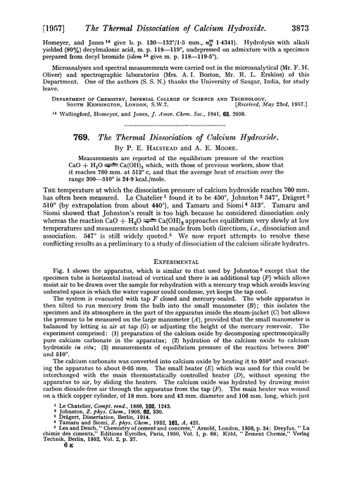 769. The thermal dissociation of calcium hydroxide