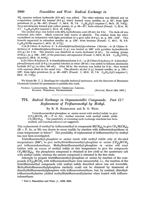 771. Radical exchange in organometallic compounds. Part II. Replacement of trifluoromethyl by methyl
