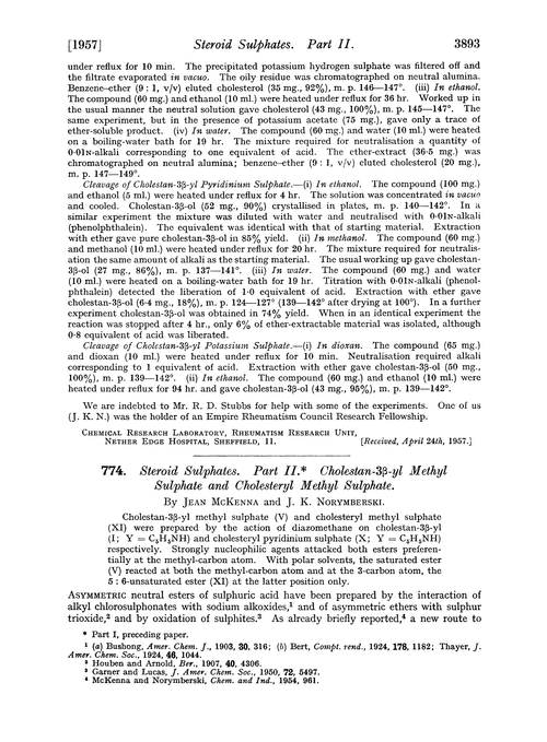 774. Steroid sulphates. Part II. Cholestan-3β-yl methyl sulphate and cholesteryl methyl sulphate