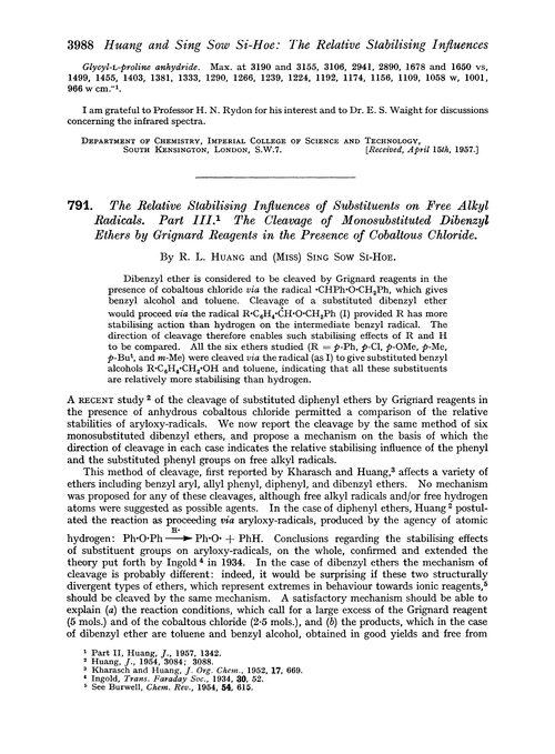 791. The relative stabilising influences of substituents on free alkyl radicals. Part III. The cleavage of monosubstituted dibenzyl ethers by Grignard reagents in the presence of cobaltous chloride