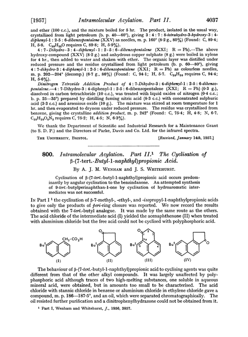 800. Intramolecular acylation. Part II. The cyclisation of β-(7-tert.-butyl-1-naphthyl)propionic acid