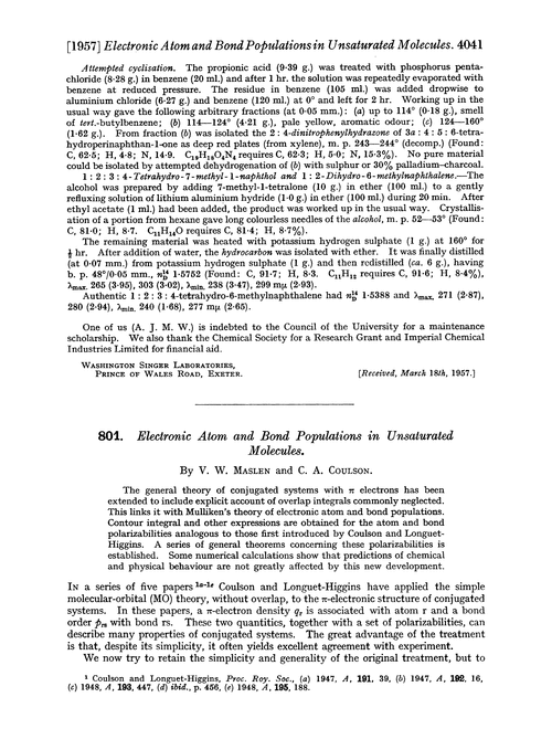 801. Electronic atom and bond populations in unsaturated molecules