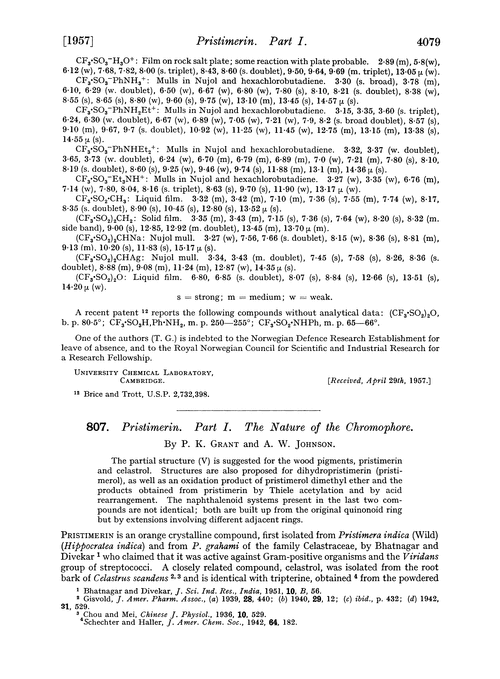 807. Pristimerin. Part I. The nature of the chromophore