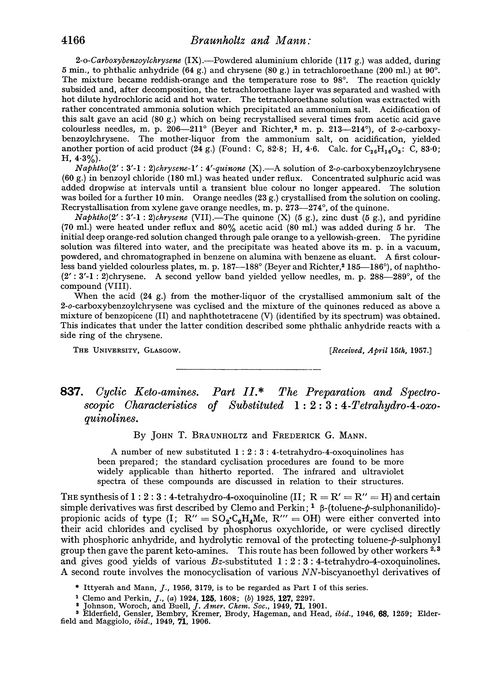 837. Cyclic keto-amines. Part II. The preparation and spectroscopic characteristics of substituted 1 : 2 : 3 : 4-tetrahydro-4-oxoquinolines