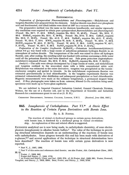 845. Ionophoresis of carbohydrates. Part VI. A steric effect in the reaction of certain pyran derivatives with borate ions