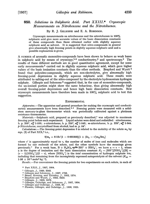 850. Solutions in sulphuric acid. Part XXIII. Cryoscopic measurements on nitrobenzene and the nitrotoluenes