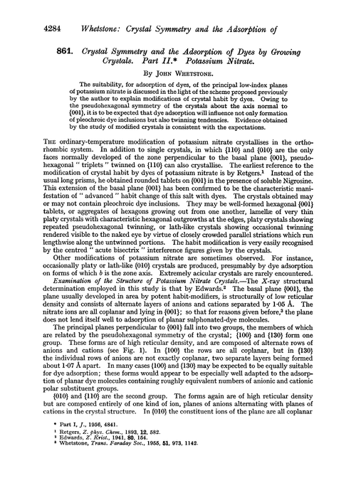 861. Crystal symmetry and the adsorption of dyes by growing crystals. Part II. Potassium nitrate