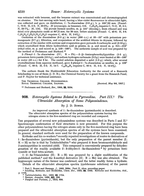 908. Heterocyclic systems related to pyrrocoline. Part III. The ultraviolet absorption of some polyazaindenes