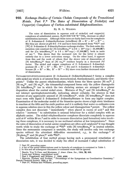 910. Exchange studies of certain chelate compounds of the transitional metals. Part V. The rates of dissociation of nickel(II) and copper(II) complexes of carbon-substituted ethylenediamines