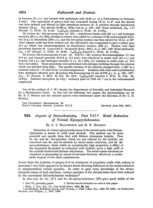 924. Aspects of stereochemistry. Part VII. Metal reduction of vicinal epoxycyclohexanes