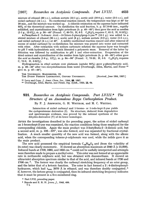 931. Researches on acetylenic compounds. Part LVIII. The structure of an anomalous Reppe carboxylation product